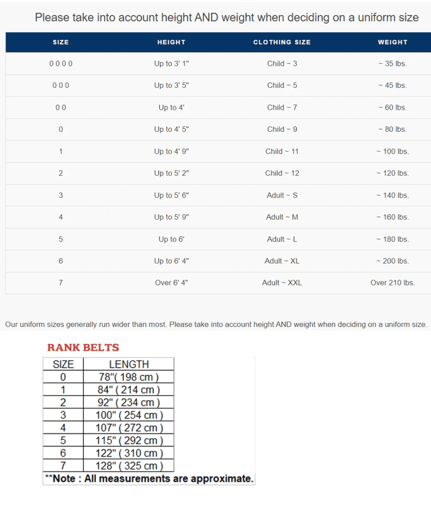 Uniform Size Chart – M T I